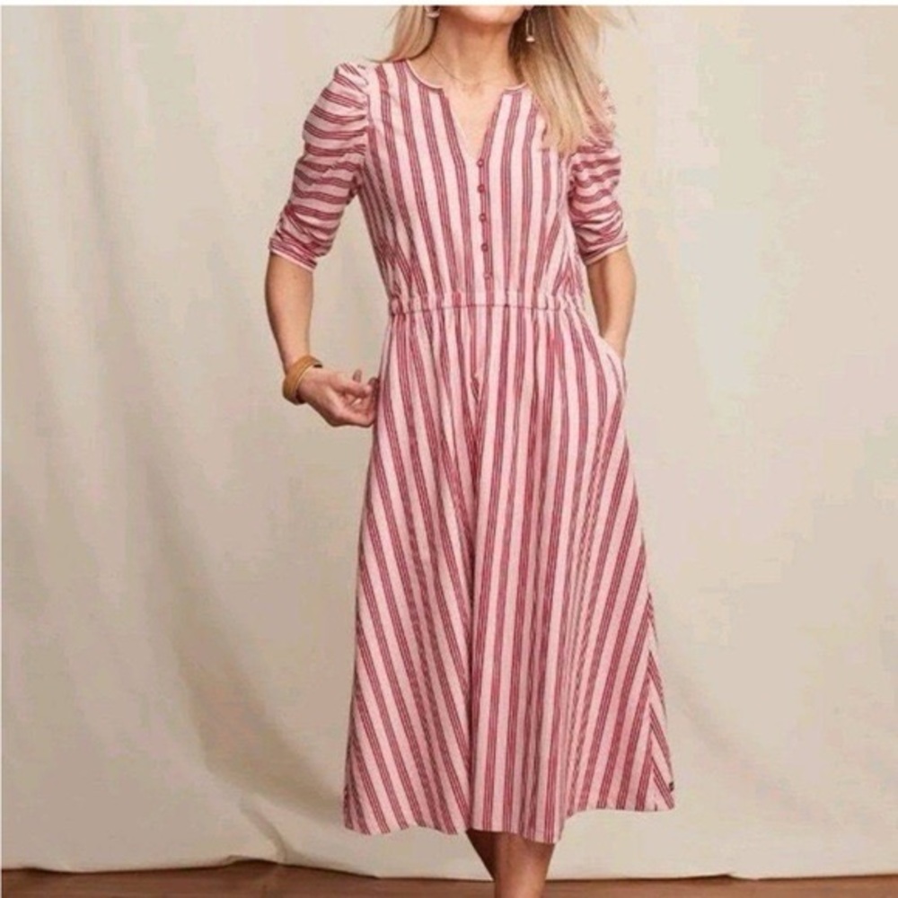 Matilda Jane. Red & Pink Stripe Puff Sleeve Midi Dress. Size Small.